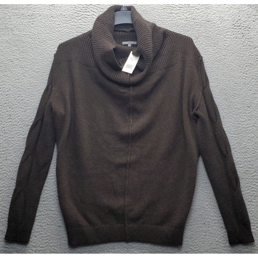 Vince Sweater Womens M Brown Ribbed Knit Merino Wool Blend Cowl Neck Pullover